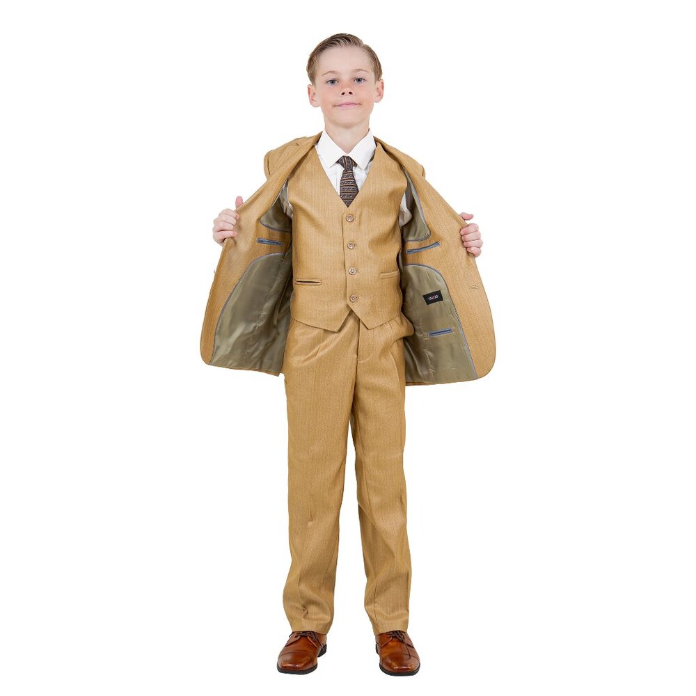 Boys Sharkskin 5pc Wheat Suit Set by Tazzio - Picture 6 of 7